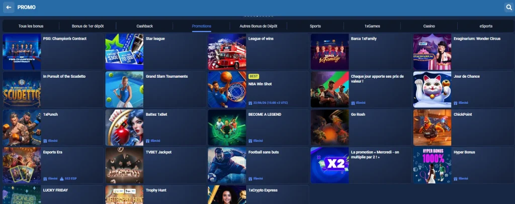 Bonus et promotions pour les paris sportif 1xBet
