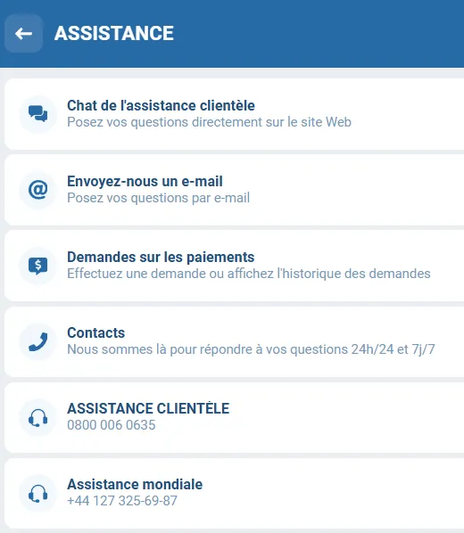 Contacter le service client 1xBet en cas de problème de connexion